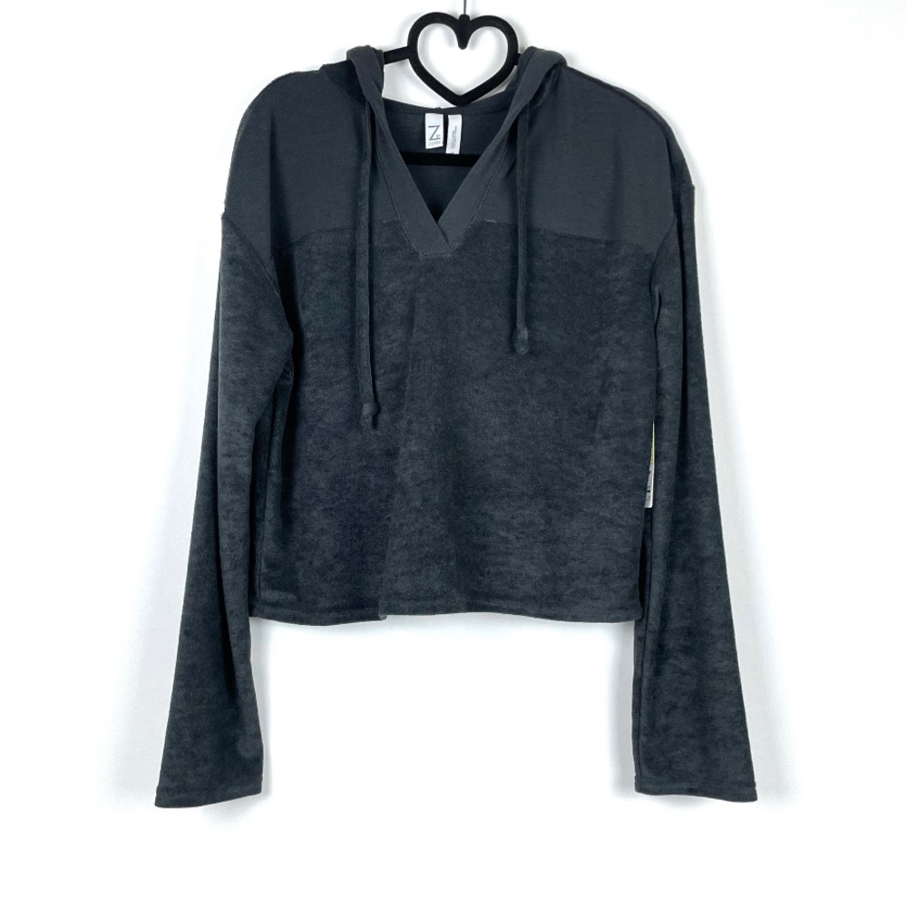 Z by Zella Gray Terry Cropped Long Sleeve Pullover Hoodie Sweater Size S
